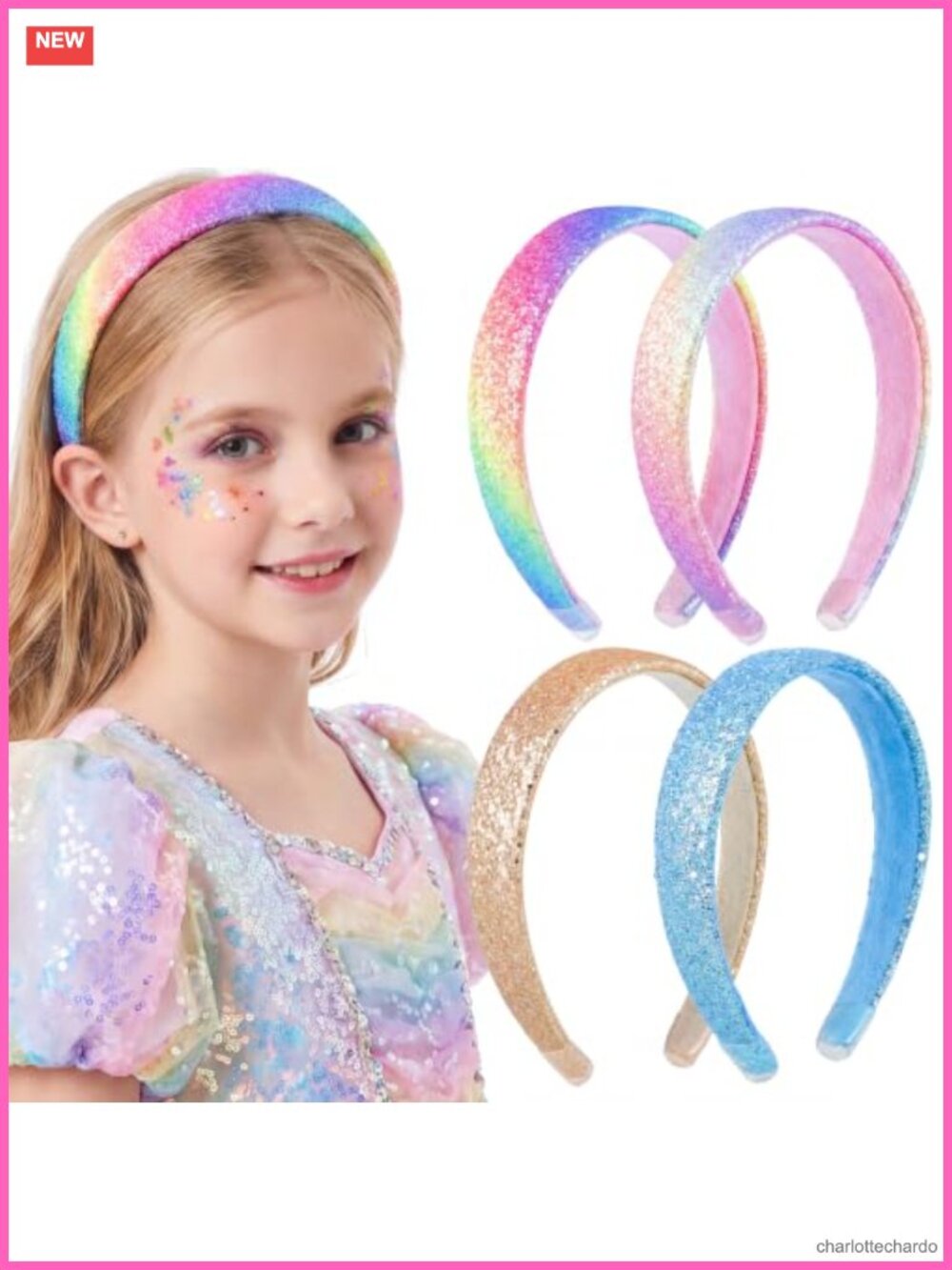 Girls Headbands 4 PCS Sparkly Sequin Hair Accessories for Little Girls Dress Up